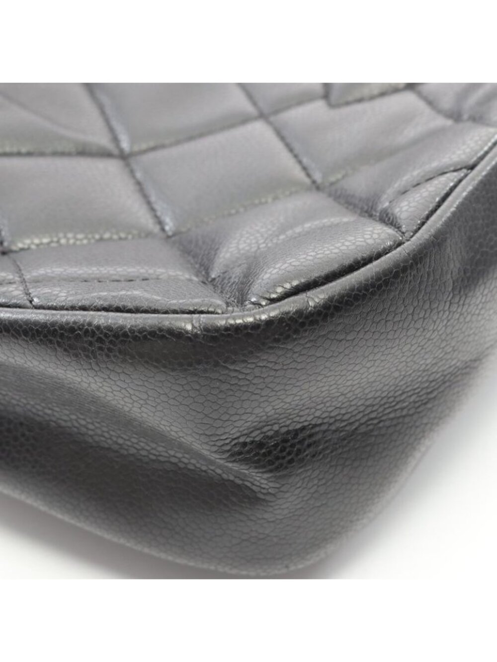 Chanel Tote Quilted Black Caviar Leather CC Logo - Picture 7 of 9